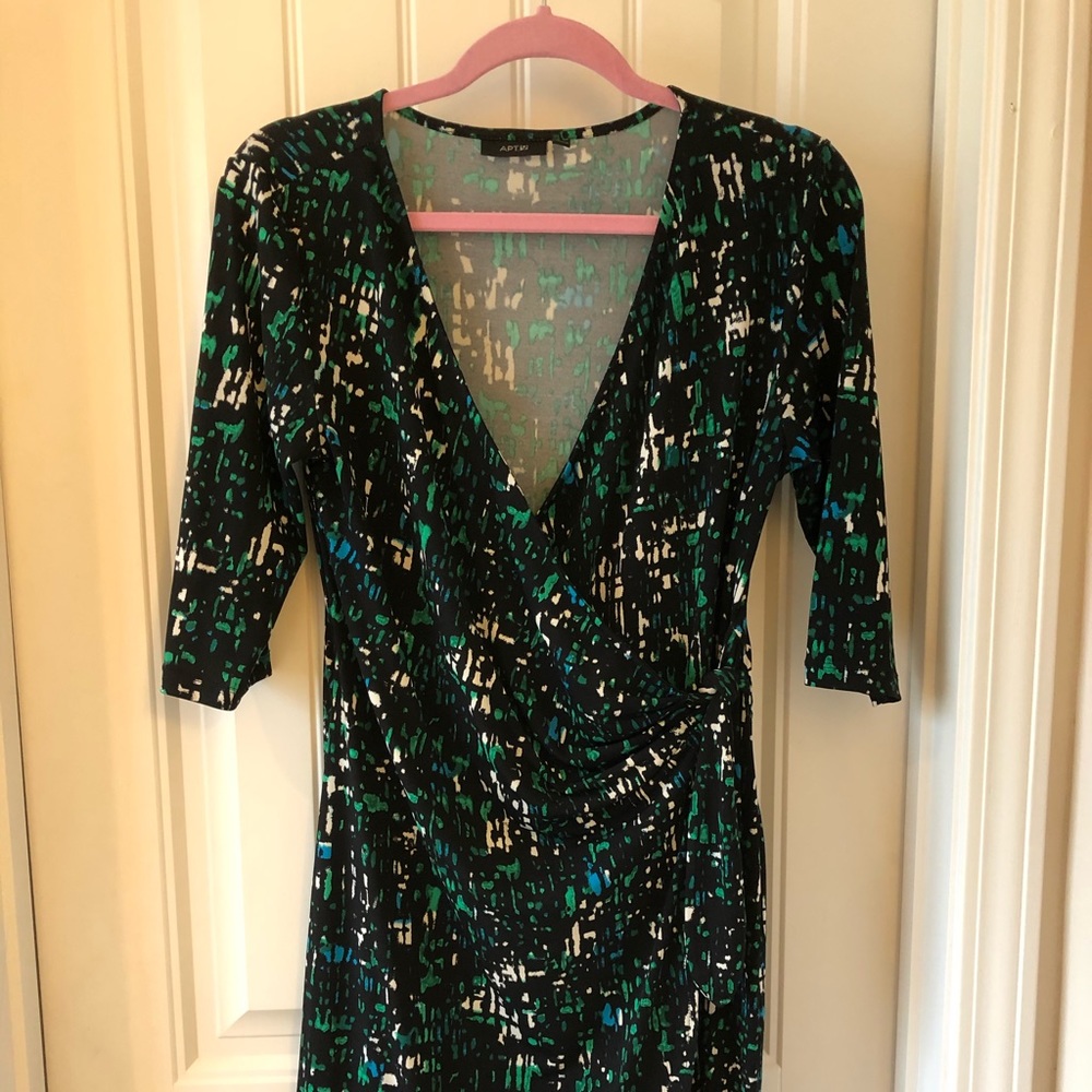 Black and green wrap dress